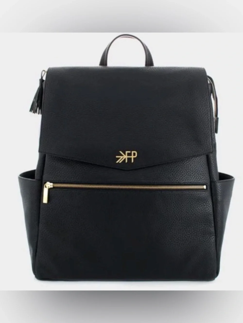 Freshly Picked Black Faux Leather Diaper Backpack with Gold Hardware Larger Size